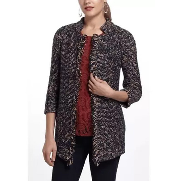 Anthropologie Sparrow Marled Peat Open Front Fringe Cardigan Sweater Size S - Picture 1 of 9